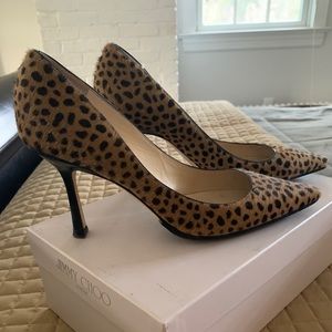 Jimmy Choo Leopard Print Pony Skin Heels, Size 37